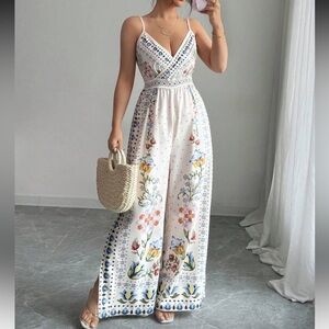 Elegant Lace Waist Wide Leg Jumpsuit